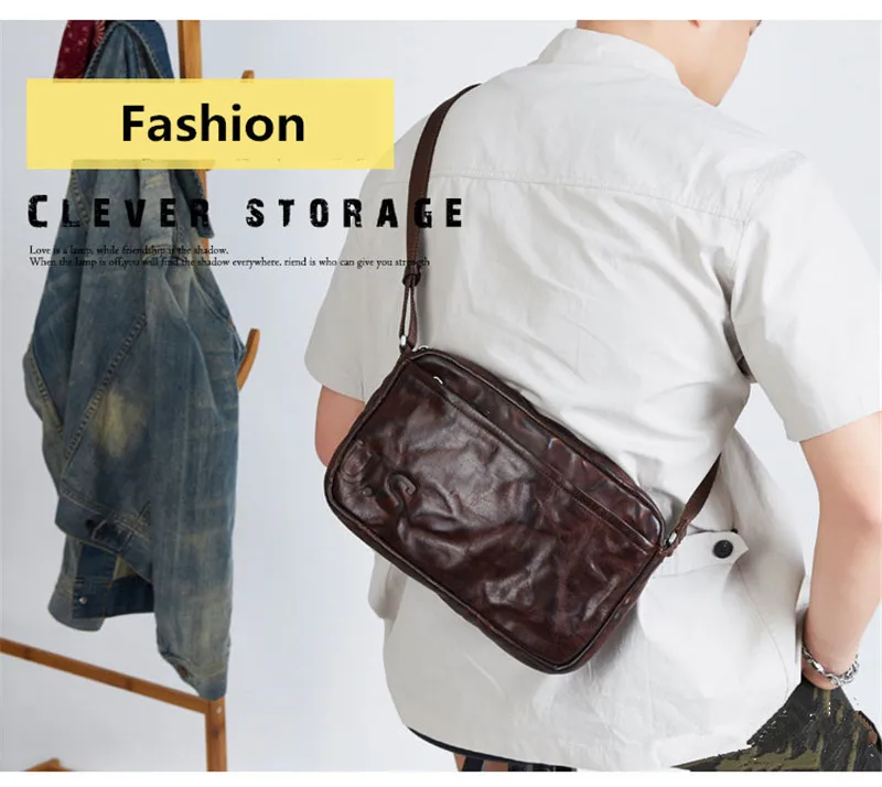 Fashion vintage designer pleated genuine leather men chest bag luxury high quality real cowhide teens personality crossbody bag