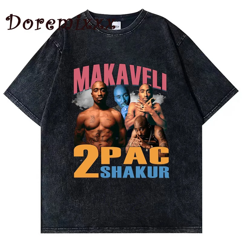 

Футболка Мужская Rapper Tupac Makaveli, модная стирающаяся футболка, лето 2023, футболка с коротким рукавом, мужская одежда