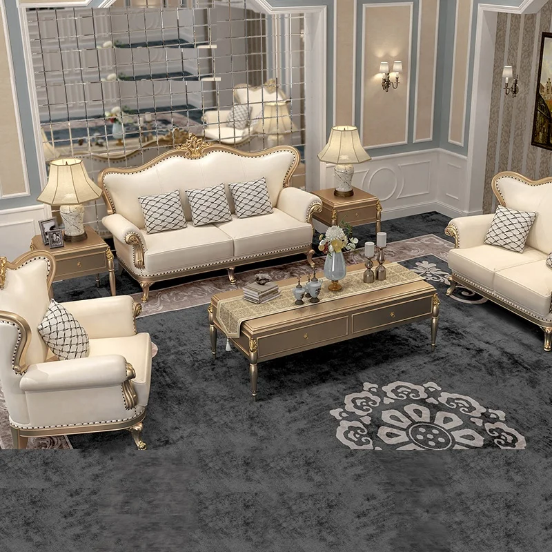 

Набор мебели для гостиной в французском стиле, набор античных резных диванов из массива дерева, классический комбинированный диван для вестибюля отеля 3 + 2 + 1