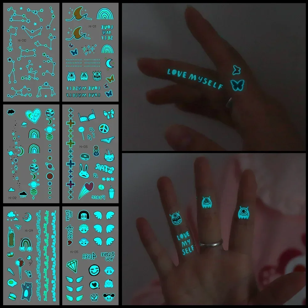 Синяя светящаяся тату-наклейка милая геометрия водостойкая искусственная
