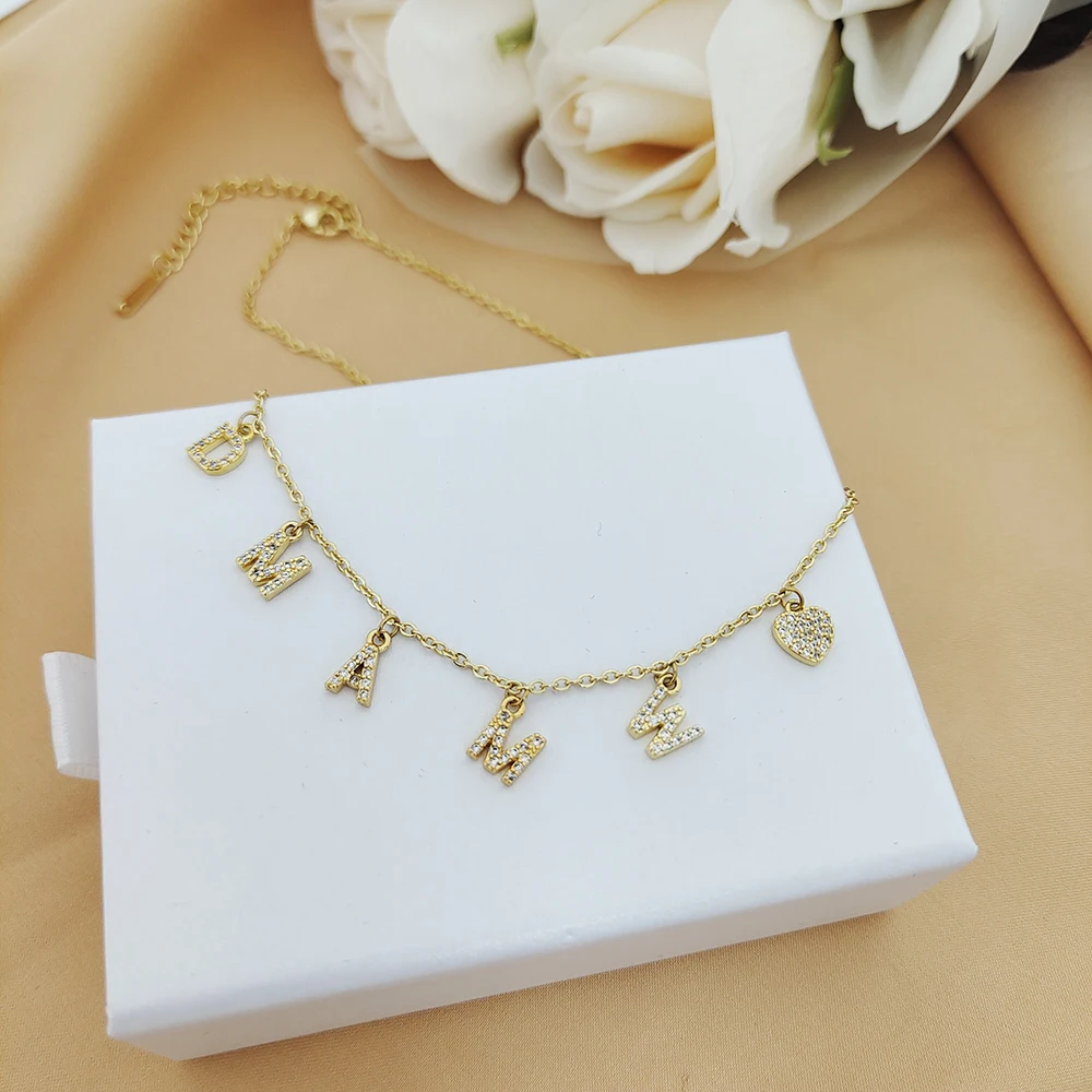 DODOAI Custom Diamond Necklace, Pave Crystal Letter Necklace,Personalized Name Necklace ,Diamond Letter Pendant Women Jewelry