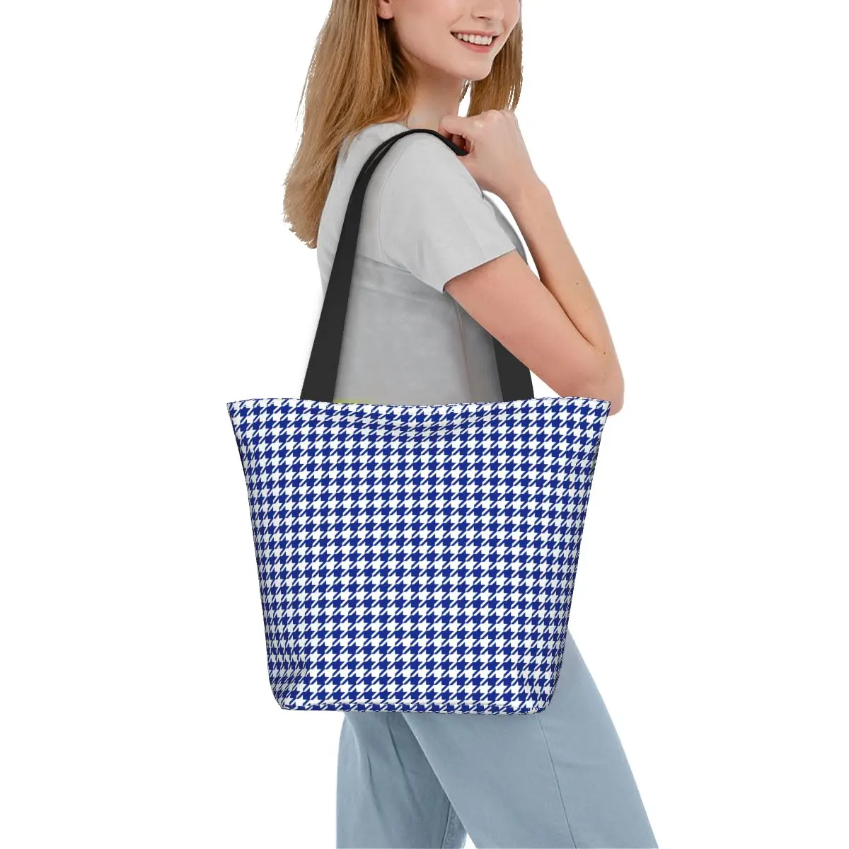 

Сумка для покупок с принтом «гусиная лапка», классические синие и белые ретро сумки, тканевая уличная Сумка-тоут, студенческие сумки для покупок на заказ