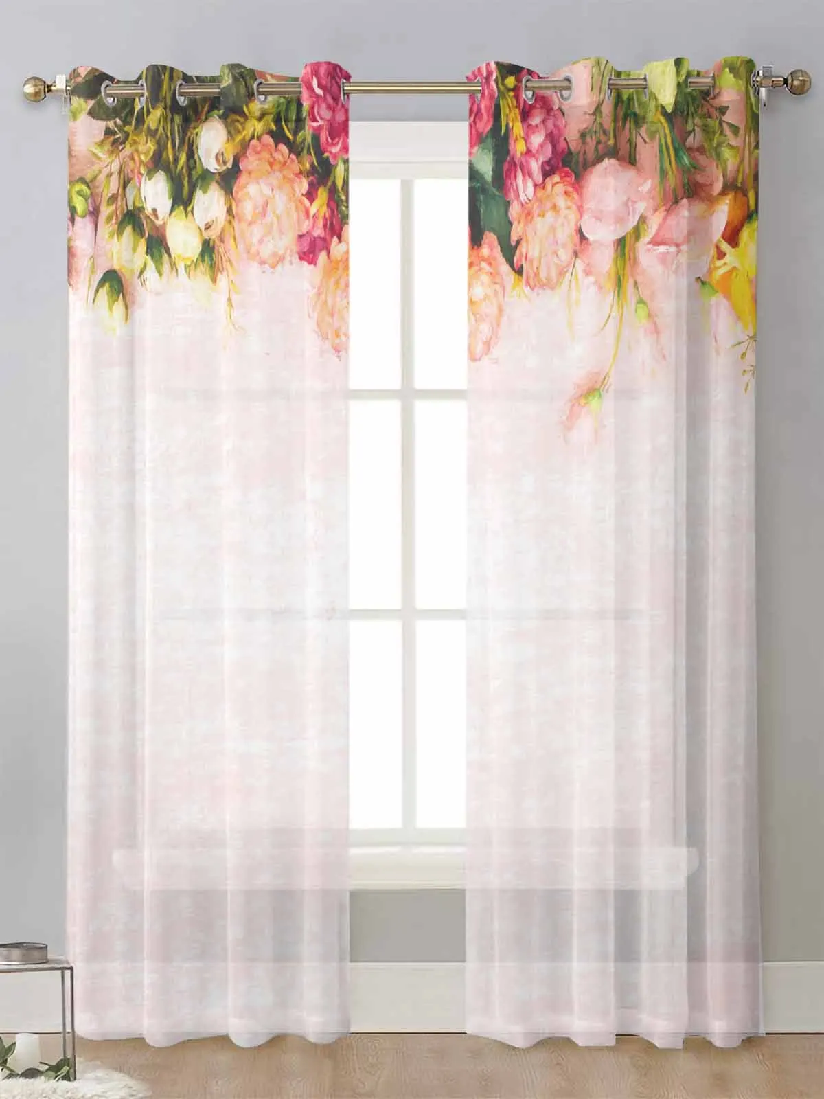 

Colorful Flower Plant Sheer Curtains For Living Room Window Screening Transparent Voile Tulle Curtain Cortinas Drapes Home Decor