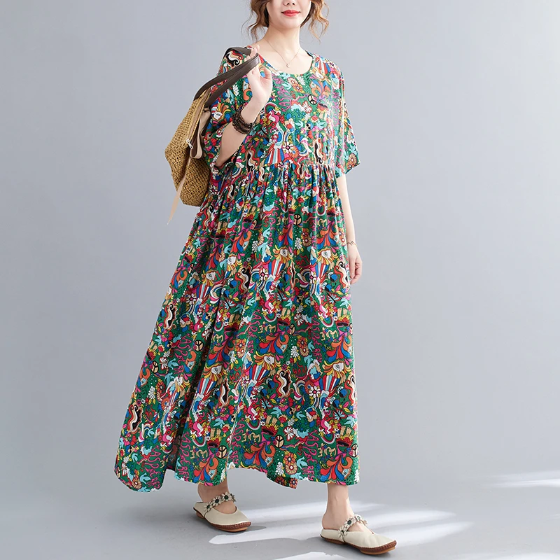 Летнее пляжное платье с цветочным рисунком для женщин Свободное длинное