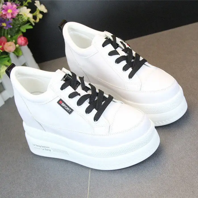 

Platform Shoes Thick Bottom Height Increasing Insole 10cm White Women's Shoes Spring New Slimming Casual Sneakers Board Shoes
