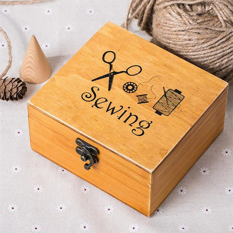 

LJL-Wooden Sewing Box Sewing Accessories Supplies Kit Workbox For Mending