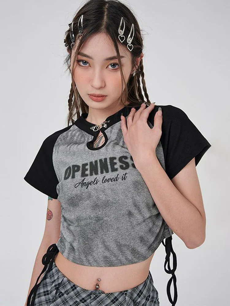 

Женские винтажные футболки с коротким рукавом HOUZHOU Y2K в стиле кибер-панк, 90s, уличная одежда с буквенным принтом, топы в стиле Харадзюку, Kpop