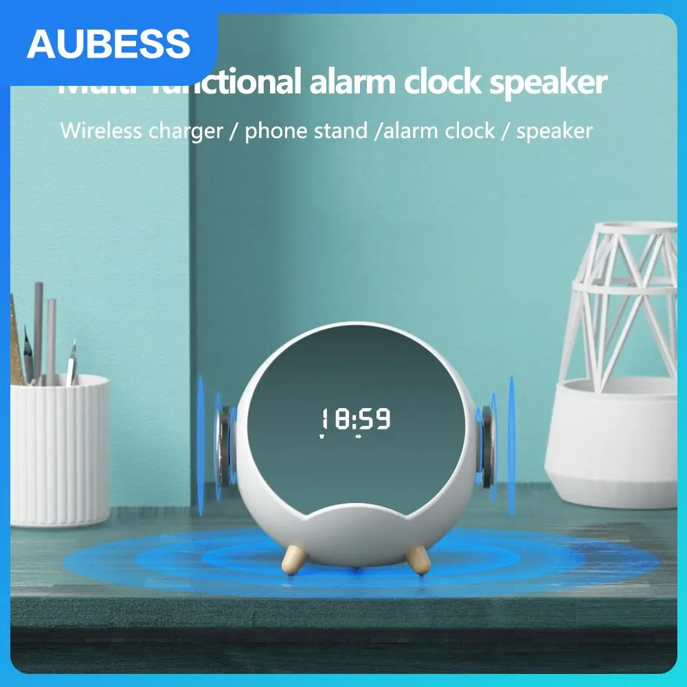 

Clock Display Multi-function Wireless Speaker 4000mha Led Alarm Clock Phone Holder Speaker Wireless Charger