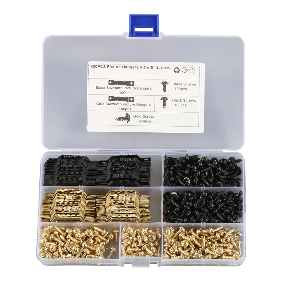 

600pcs Sawtooth Hanger Multifunctional No Nail Iron With Screws Double Hole Easy Use Box Storage Wall Mounted Picture Frame