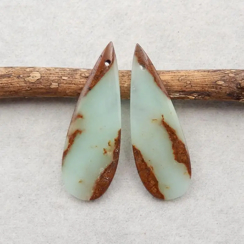 Semiprecious Natural Stone Chrysoprase Gemstone Teardrop Women Earrings Accessories Summer 39x14x3mm 6g