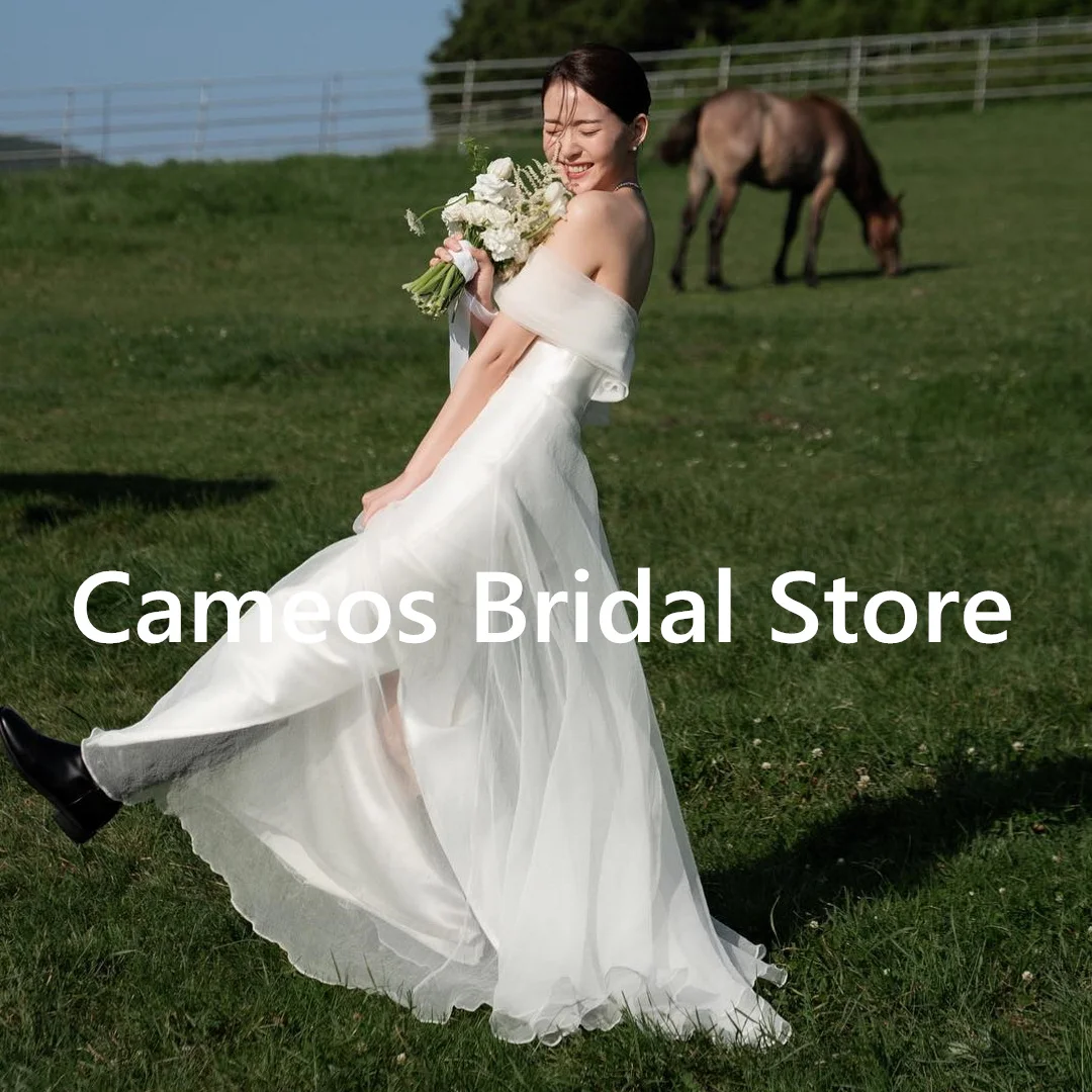 

2023 Элегантные корейские платья невесты цвета слоновой кости с открытыми плечами 웨스 스 свадебное платье органза, вечернее платье с высоким разрезом свадебное платье