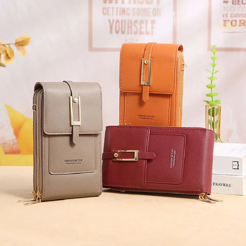 Women's Bag Wallets Touch Screen Cell Phone Coin Purse Bags Women Shoulder Strap Handbag Female Leather Vertical Crossbody Bag