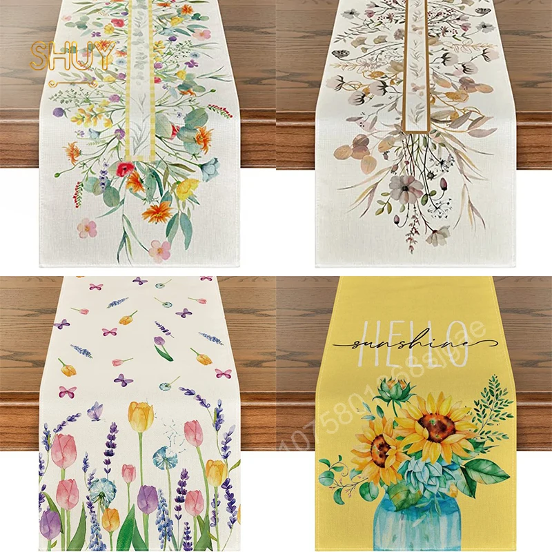 

Floral Print Table Runner Thanksgiving Wedding Decor for Kitchen Tablecloth Polyester Party Coffee Dinning Placemat Decoration