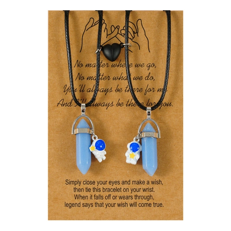 

2Pcs Luminous Hexagonal Column Necklaces Crystal Stone Pendant Magnetic Necklace