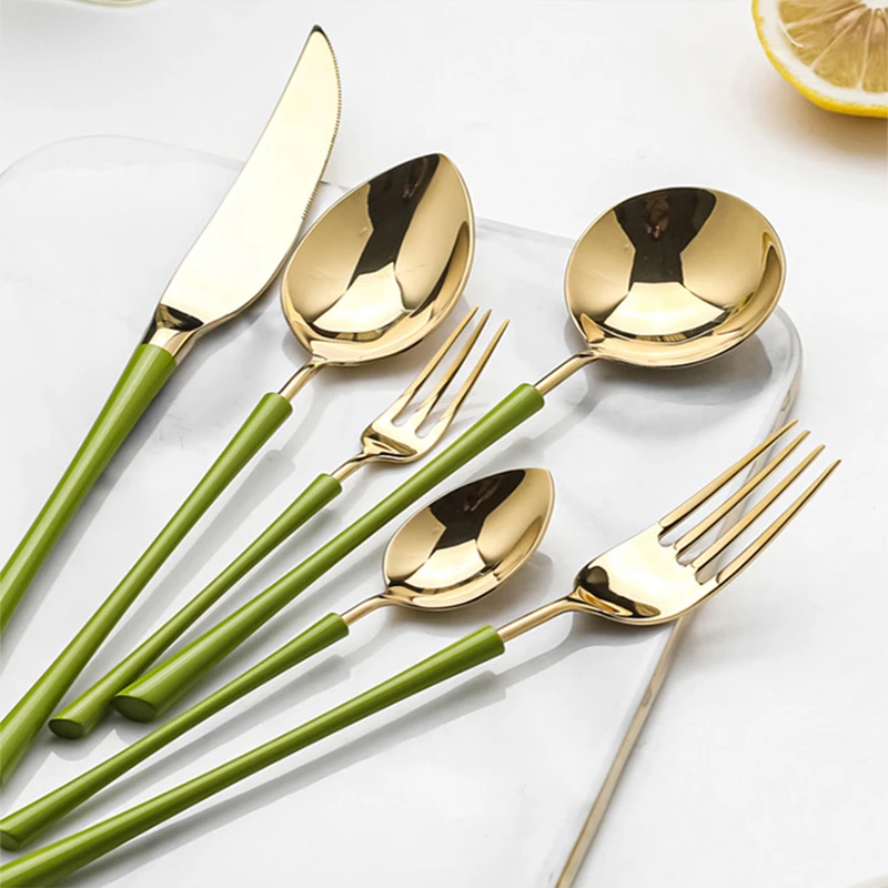 Avocado Green Spoon Cutlery Tableware Utensils for Kitchen Gadget Sets Full Tableware of Plates Set Table Dining Bar Home Garden  - buy with discount