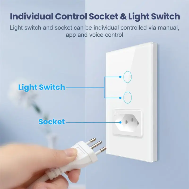 

Tuya WiFi ZigBee Smart Switch & Socket,Brazil Standard 4X2 Glass Panel 1/2 Gang Smart Light Switch Support Alexa Google Home