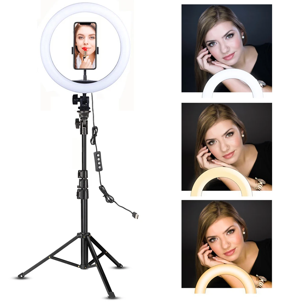 

Светодиодный кольцевой светильник 10 дюймов со штативом, лампа для селфи, фото-и видеосъемки, для Youtube, нанесения макияжа, стриминга