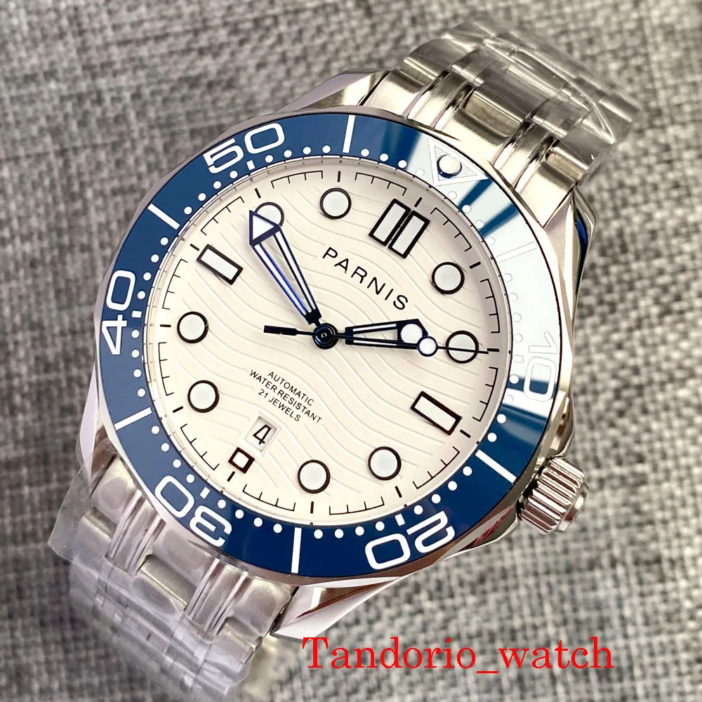 

Parnis 42mm Miyota 8215 Movement Automatic Mechanical Men's Watch Black Rotating Bezel White Dial Wristwatch Sapphire Glass