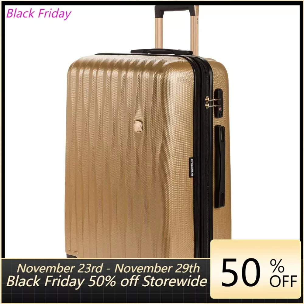 

Lockable roller luggage Expandable Hard-Sided Luggage With Spinner Wheels & TSA Lock, Gold, 24”