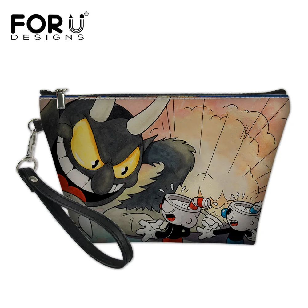 

FORUDESIGNS Cuphead Design Waterproof Cosmetic Bags Cases for Teenager Girl Makeup Bag Pouch Travel Outdoor Leather Toiletry Bag