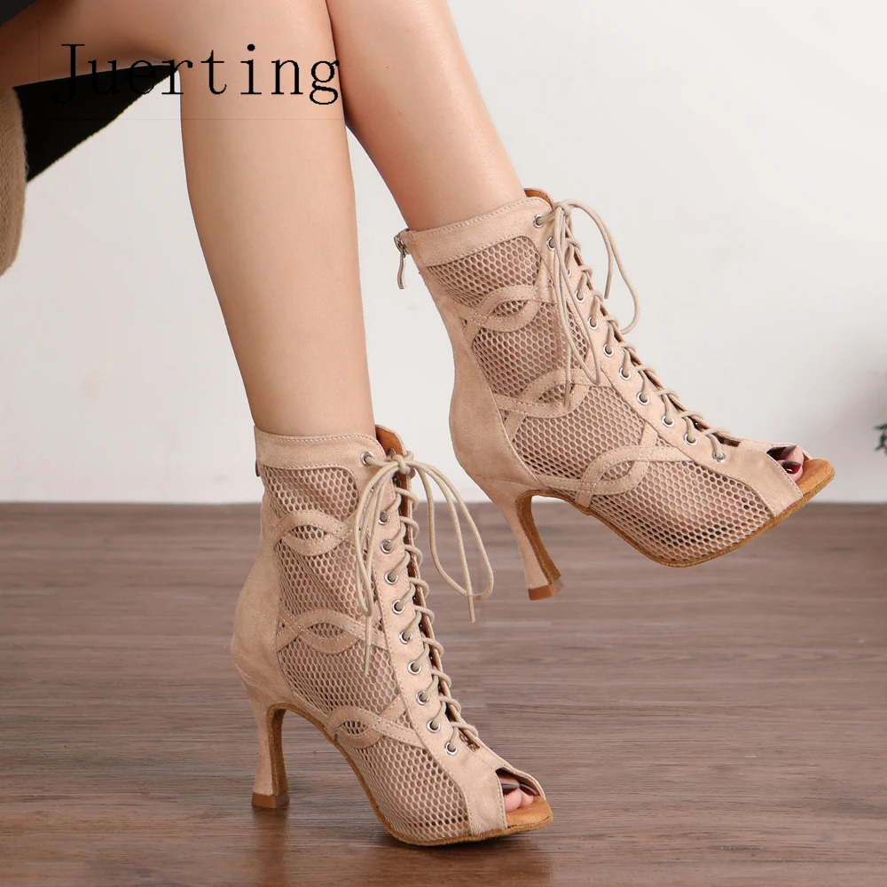 New black fashion fish mouth Latin Cha-cha Rumba Ladies adult salsa Heels Modern Jazz cowhide soft bottom Bachata dance boots