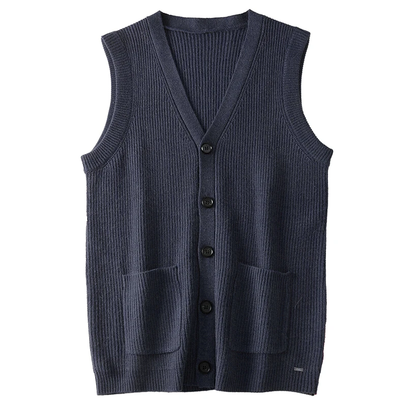 Men's Sweater Vest V-Neck Sleeveless Knitted Cardigan Solid Thickened thermal coat knitted vest