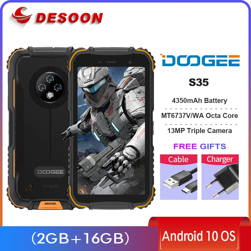 

Doogee S35 5.0" Android 10 Smartphone 2GB+ 16GB MT6737V/WA Octa core 4350mAh IP68 13MP Triple Rear Camera Rugged Mobile Phone