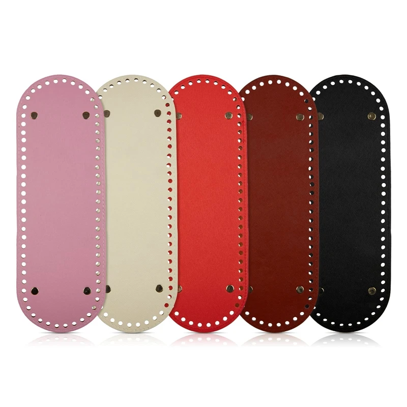 

Fashion5 Pcs Oval Long Bag Bottom, PU Leather Nail Bottom Shaper Pad, Bag Cushion Base, Hand-Woven Bags Accessories With Holes