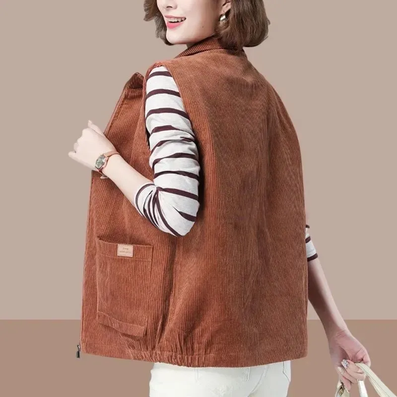 Вельветовый жилет для женщин весна-осень повседневная свободная верхняя одежда