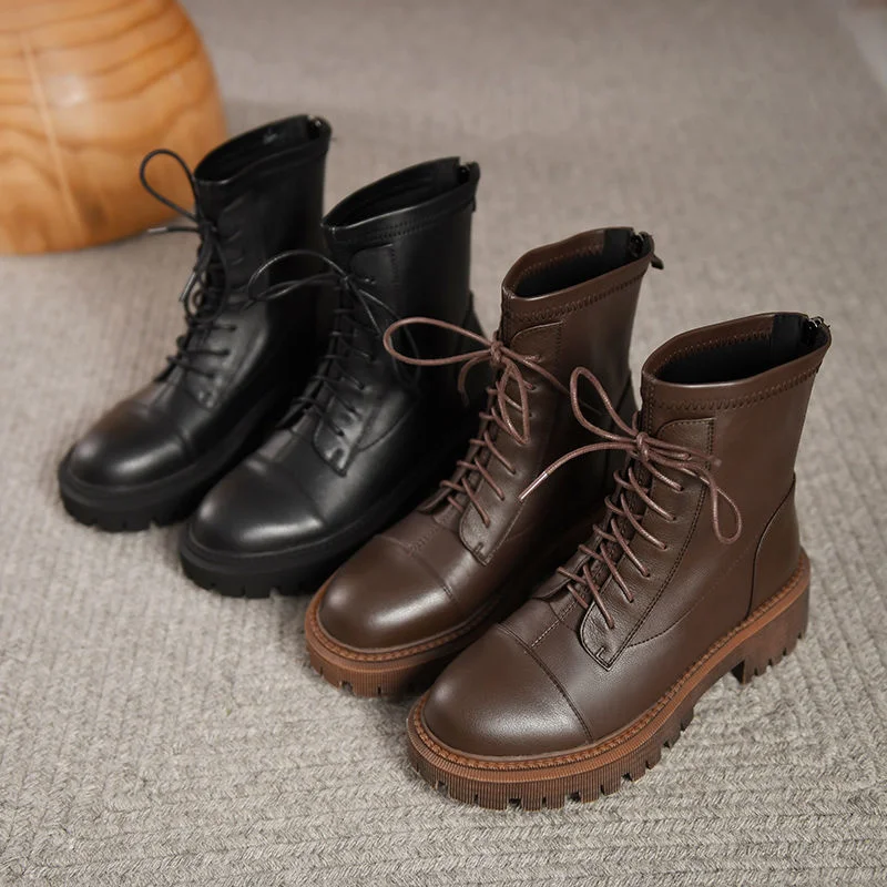 

Brown Martin Boots Female British Style 01 New Spring and Single Boots Versatile Retro Square Heel Motorcycle Short