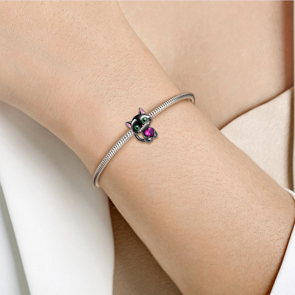 ChimS925-Pendentif en forme d'animaux mignons en argent pour femme, perles de diamant en forme de cœur, bracelet de personnalité bricolage, cadeau de fête