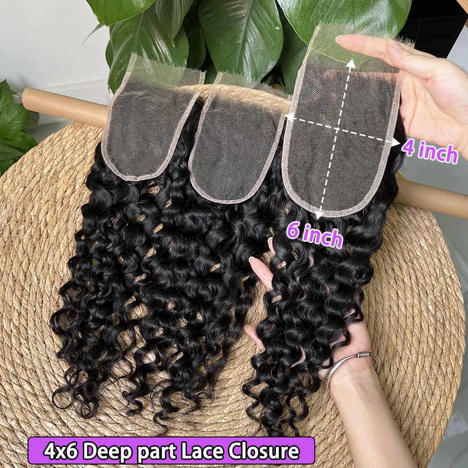 Фото Натуральные волосы Wate Wave 4x6 HD Invisible Lace Closure, предварительно обработанные, с осветленными узлами, на кружевной основе, натуральный черный цвет, 100% натуральные необработанные человеческие волосы. №1