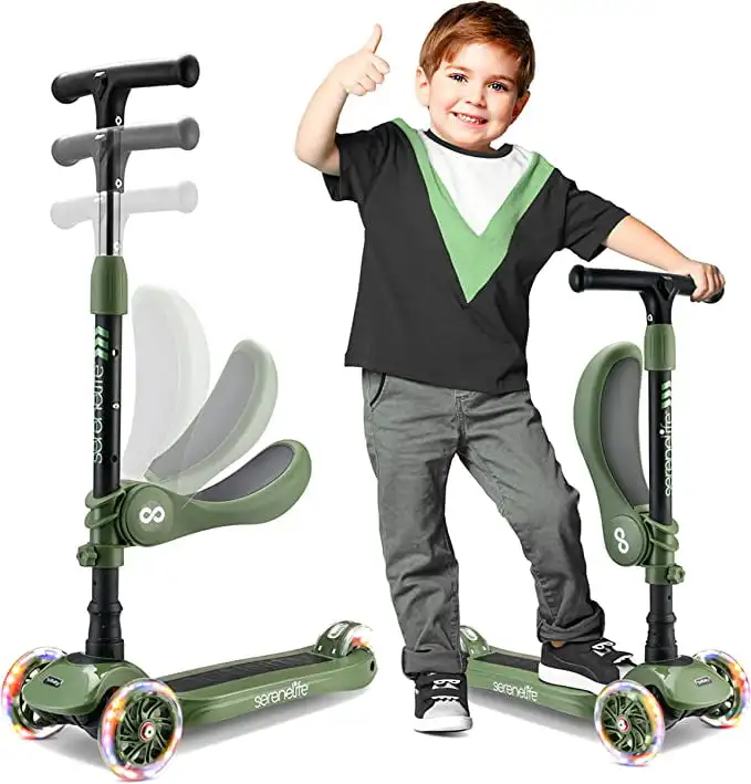 

3 Wheeled Adjustable Scooter for kids - 2-in-1 Sit/Stand Toddlers Toy Scooters