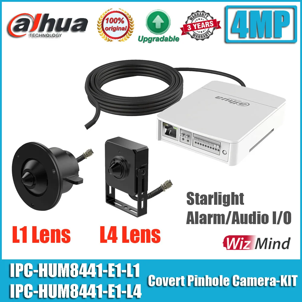 

Original Dahua IPC-HUM8441-E1-L1 and IPC-HUM8441-E1-L4 4MP Starlight POE Built-in Card Slot Covert WizMind Network Camera KIT