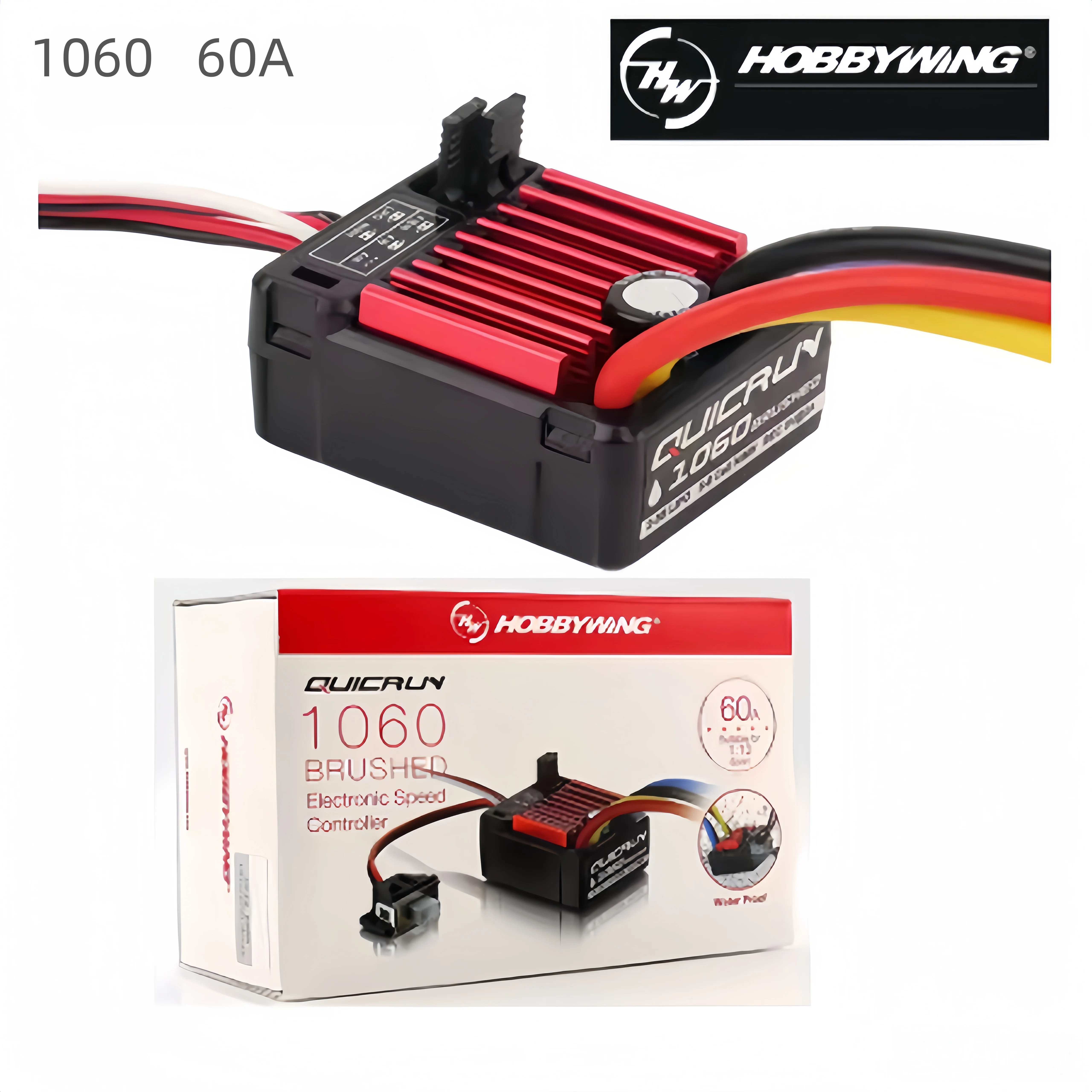 Фото HobbyWing QuicRun WP‑1060 60A водонепроницаемый ESC для коллекторных двигателей 2‑3S Lipo с BEC 6V/3A для радиоуправляемых моделей 1/10: краулеров, багги, монстер-траков, танков. №3