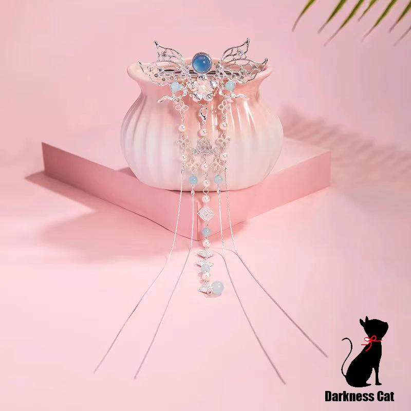 

Vintage Chinese Hairpin Hanfu Trendy Simulated-pearl Alloy Material Butterfly Shape Hair Ribbon Jewelry Accessories For Women