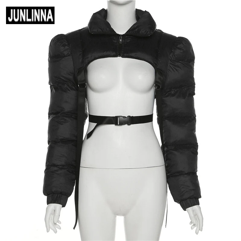 

Пикантное короткое пальто JUNLINNA, осенне-зимняя однотонная уличная Клубная верхняя одежда мини с воротником-стойкой и длинным рукавом