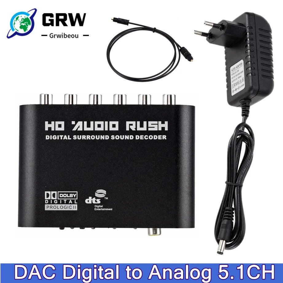 

Digital 5.1 Audio Decoder Dolby Dts/Ac-3 Optical To 5.1-Channel RCA Analog Converter Sound Audio Adapter Amplifier For TV