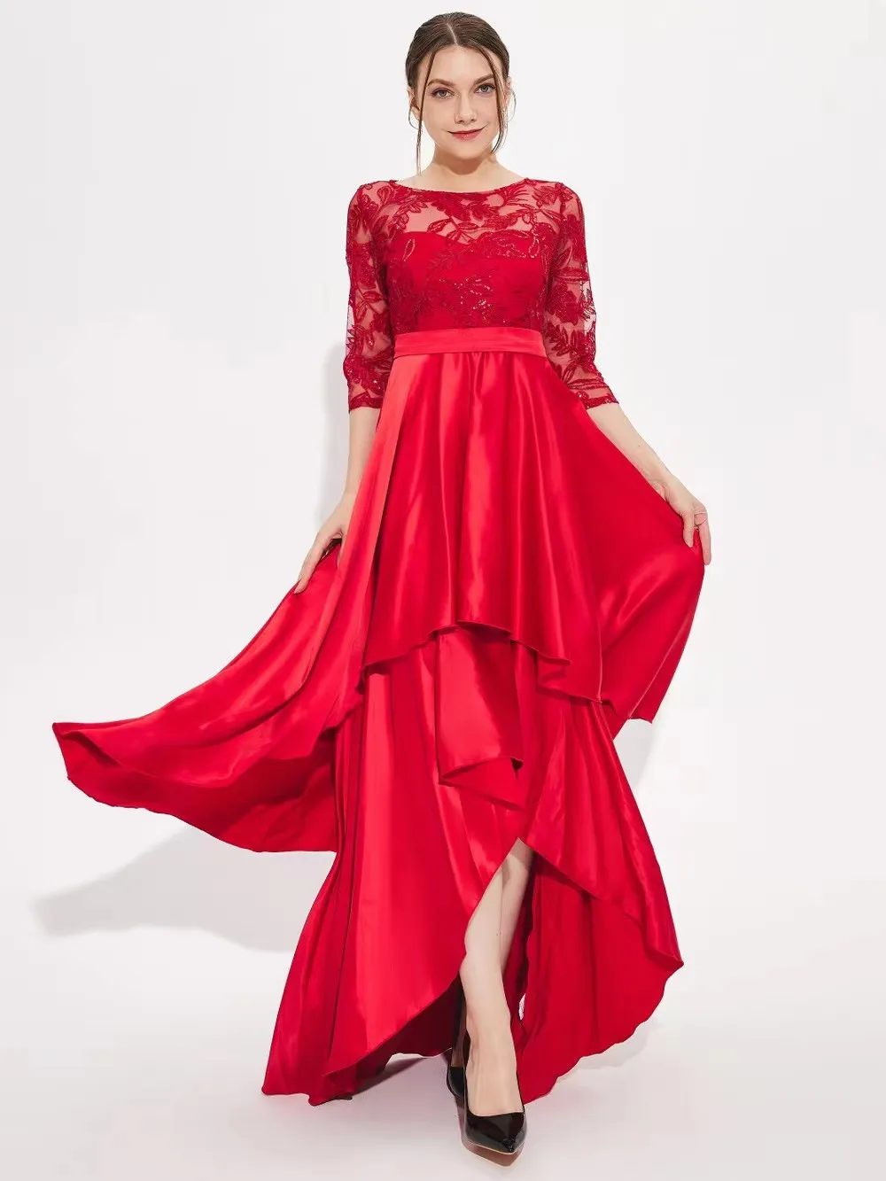 

Sparkle Satin Formal Dress Evening Party Gown Elegant Burgundy Lady Bling Beading Full Length Robe De Soiree Cocktail Vestidos