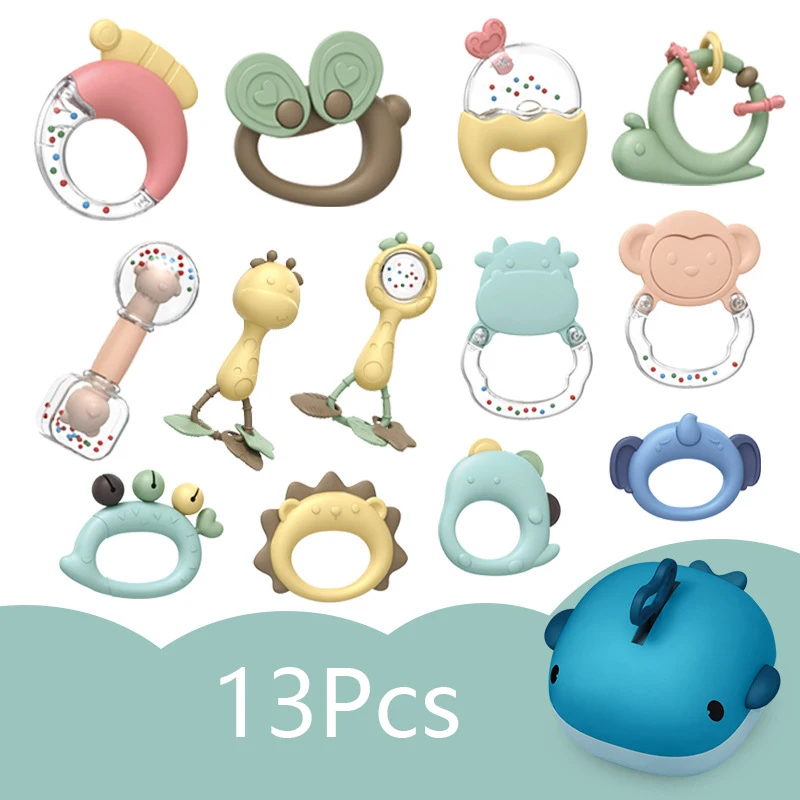 

6-13Pcs Baby Rattle 0-12 Months Newborn Soft Bell Teethers Hand Shaking Crib Mobile Ring Educational Toy For Children Set Gifts