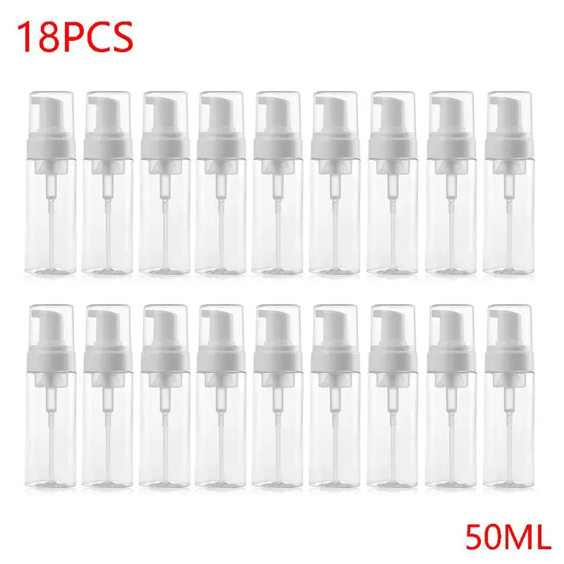 18PCS/Pack 50ML Foam Dispenser Bottle Plastic BPA Free Refillable Mini Foaming Soap Pump Bottles -for Travel Mirror with Light