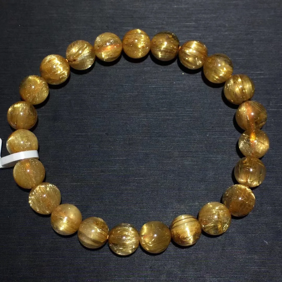 

8 мм натуральные золотые волосы рутилированный кварцевый браслет для женщин и мужчин Кристальные круглые бусины бразильский драгоценный камень ювелирные изделия на нитях AAAAA