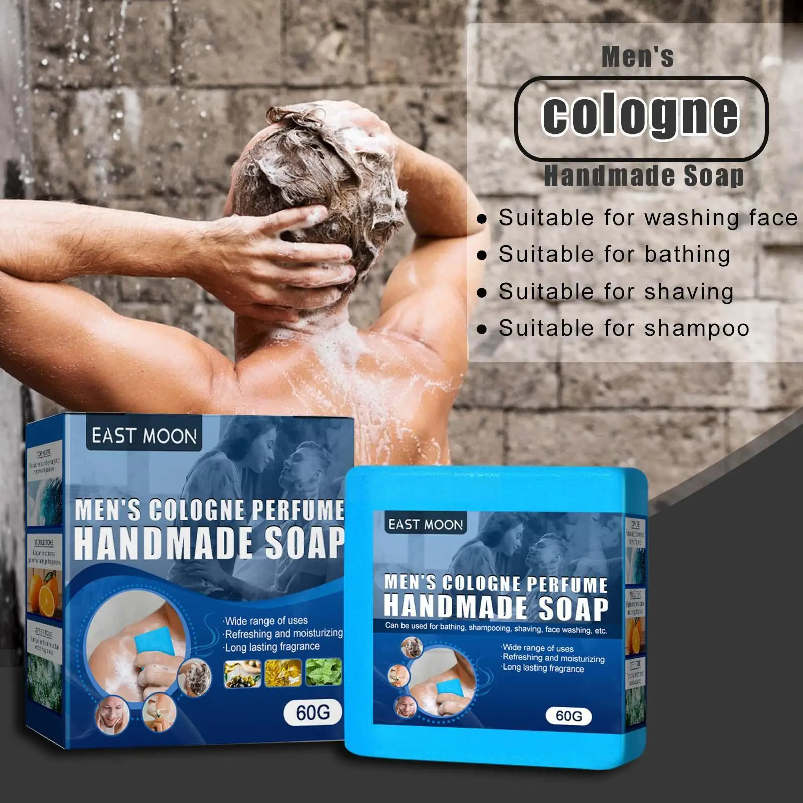 

60g Men's Cologne Soap Mite Removal Moisturizer Face Clean Skin Deep Soap Handmade Lightening G4F8