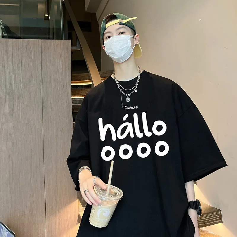 American Style White Round Neck T-Shirt Pure Cotton Short Sleeves Men's Summer Trendy Brand Loose-Fit Half Sleeve Thick