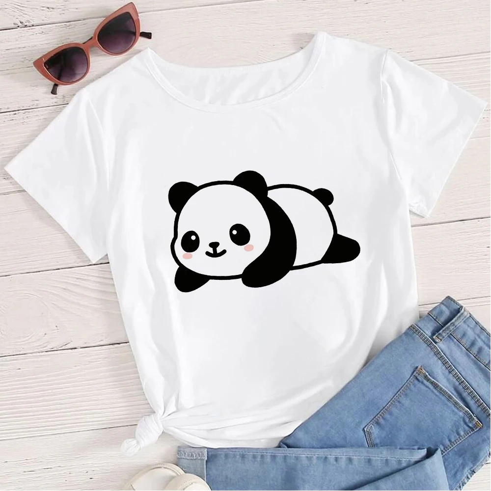 

Yeskuni Kawaii Panda Print T-shirt Summer Casual Travel Family Matching Clothes Mom Daughter Equal Tops Cute T Shirt For Girls