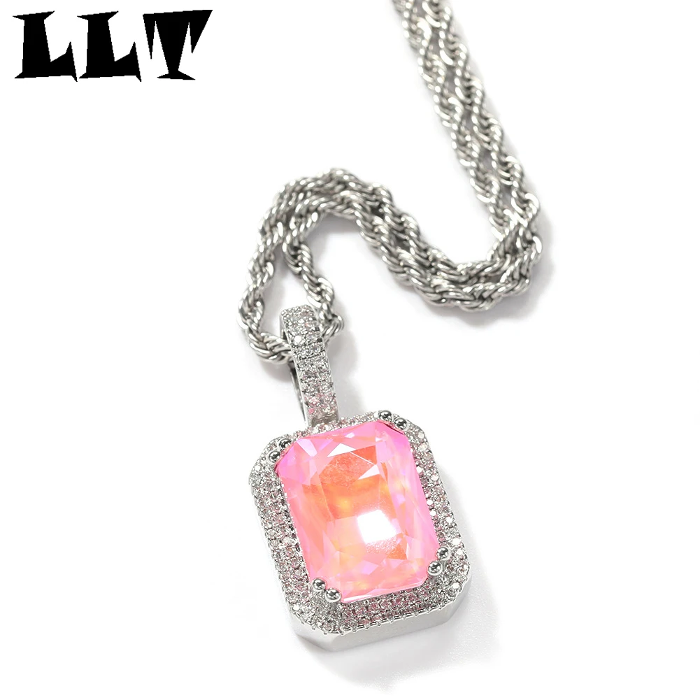 

Iced Cubic Zirconia Gem Stone Pendants Necklace For Men & Women Hip Hop Copper Jewelry