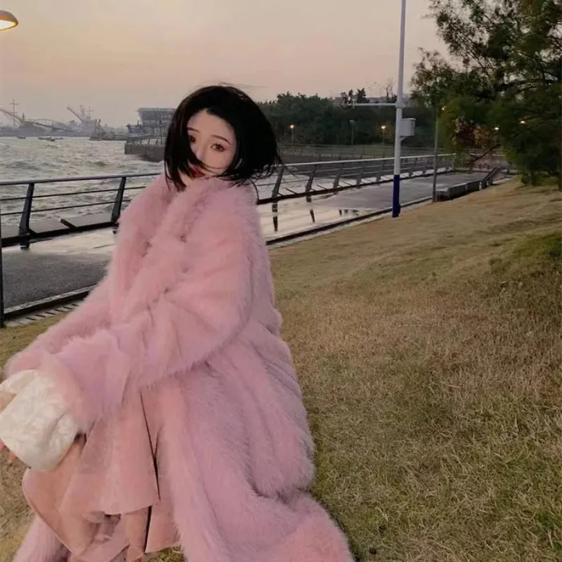 Женское пальто с воротником-блейзером длинное Свободное из искусственного