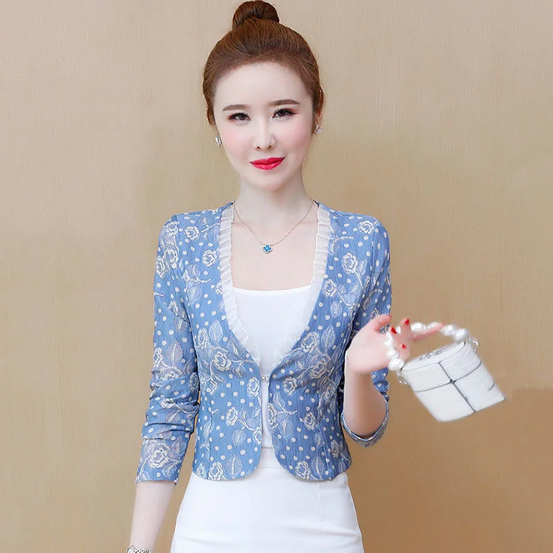 

Винтажная офисная куртка #5379, синяя, розовая, бежевая, женский кардиган с V-образным вырезом, кимоно, куртка, женская тонкая, короткая, женские...