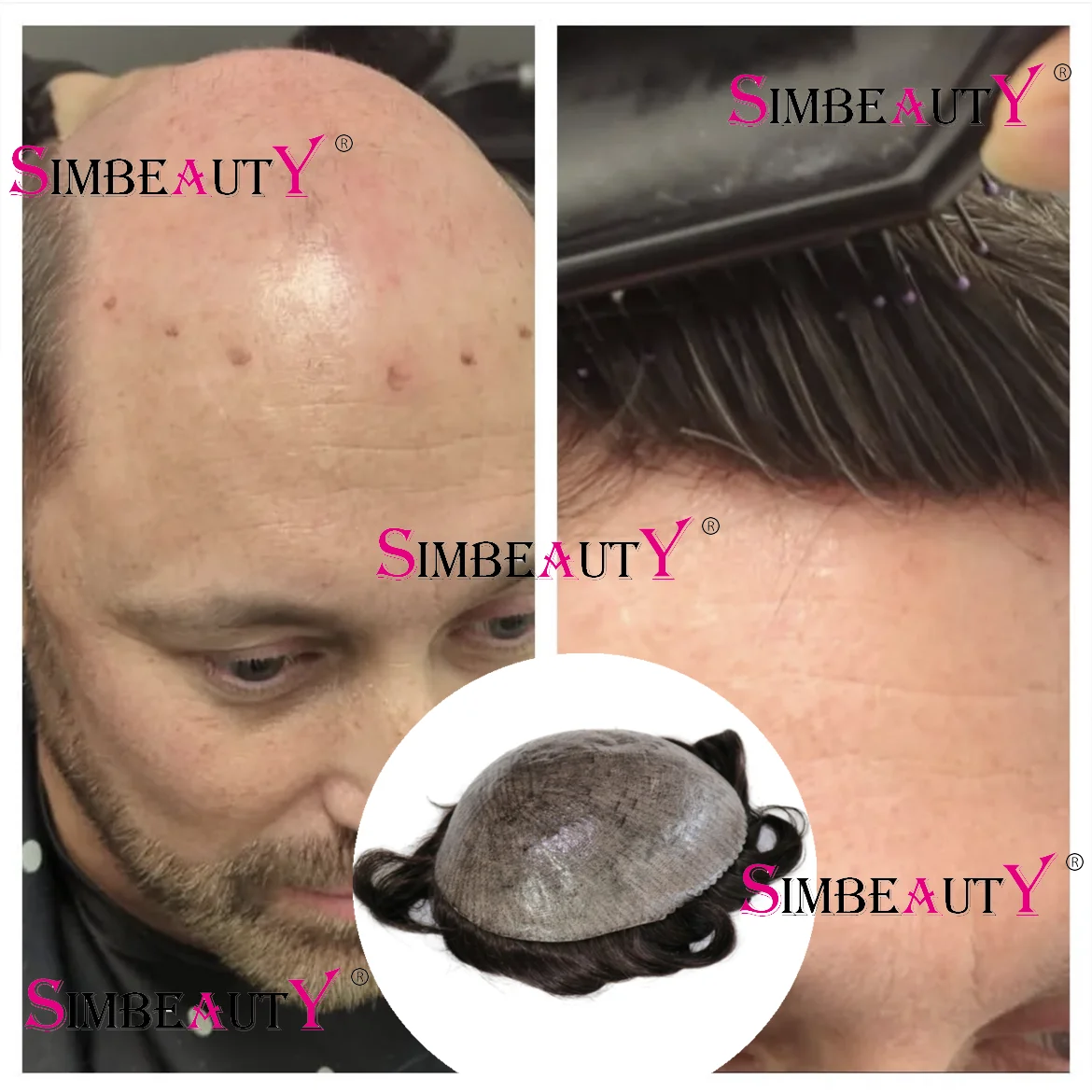 Мужской капиллярный протез система натуральных волос черный серый 1B40 1B65 мужской