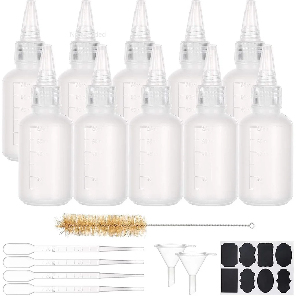 

20PCS 2oz Plastic Squeeze Bottles with Measurement 4PCS Droppers 2PCS Funnels 1PC Brush and Sticker Labels for Icing Decoration